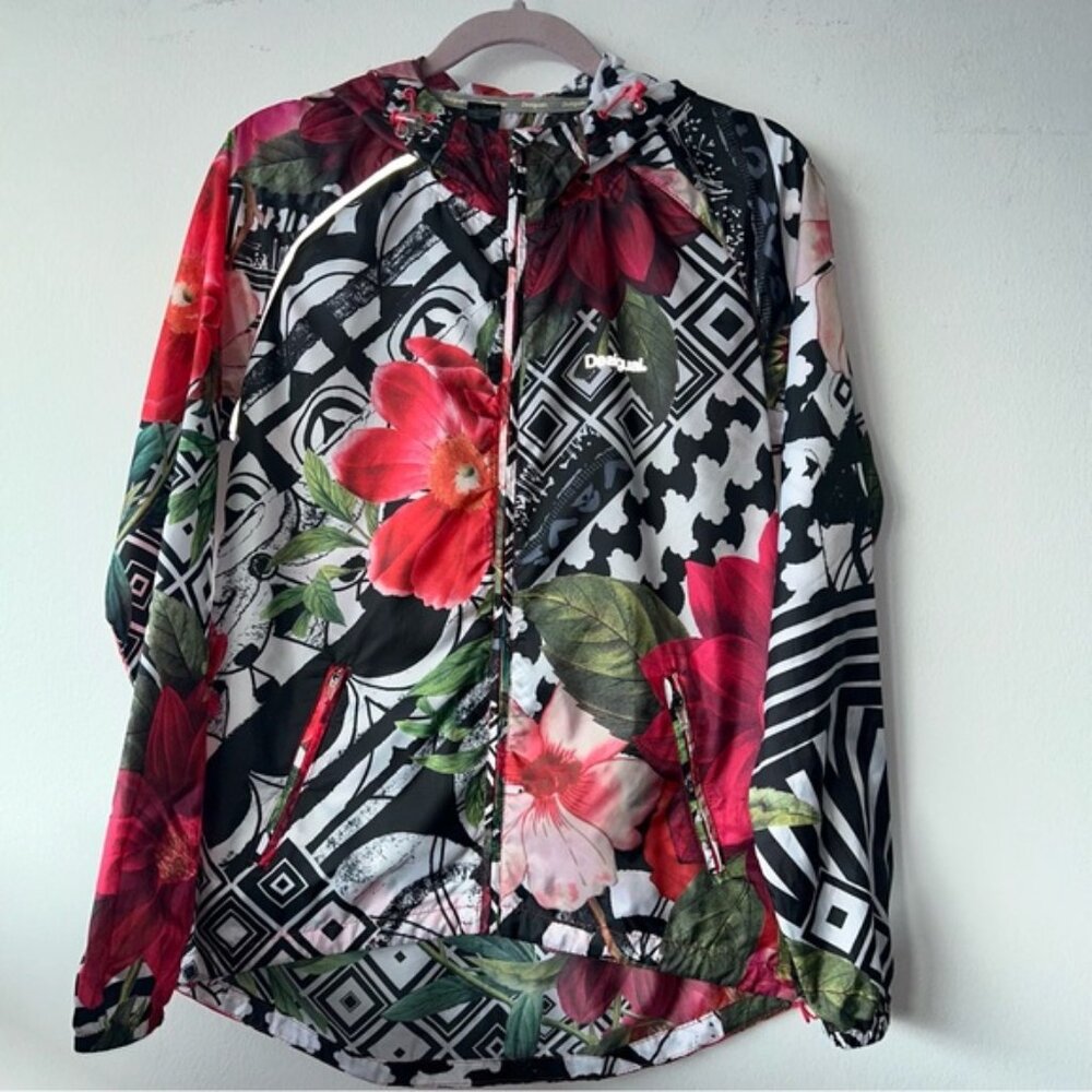 Desigual Super light Floral Geometric Hooded Jacket